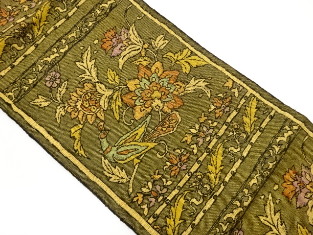 JAPANESE NAGOYA OBI / MAWATA TSUMUGI / WOVEN FLOWER ARABESQUE